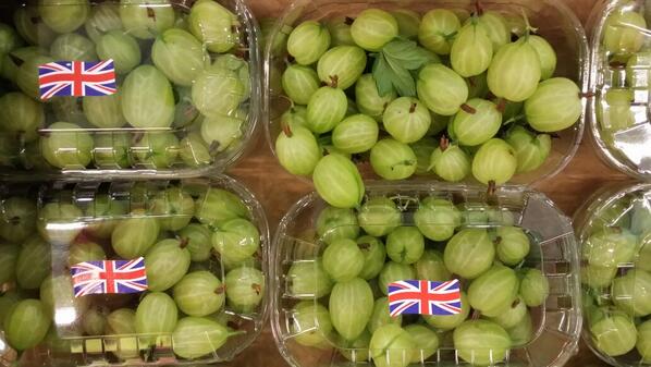british gooseberries in punnets with union jack stickers