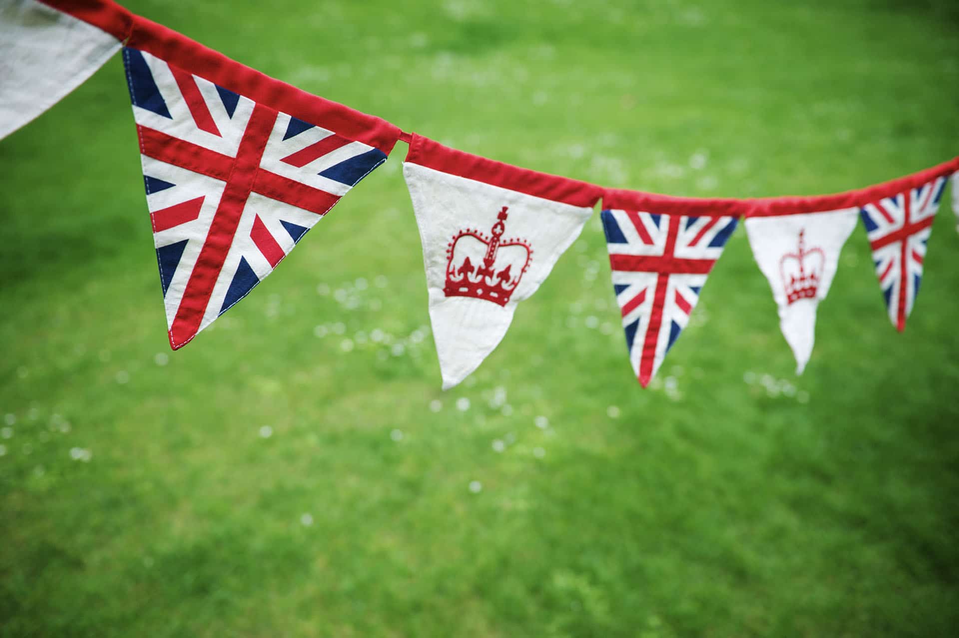 Union Jack Crown Celebratory Bunting Green Grass Decoration